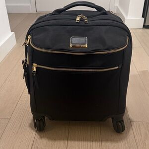 Tumi Voyageur Leger Compact Carry-On Black Travel Bag with Gold Accents